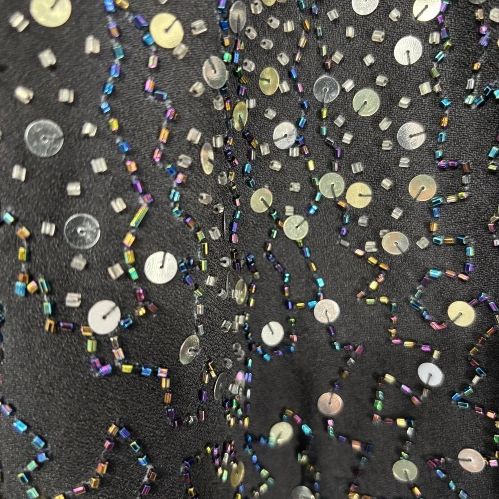 Stenay Sequin Beaded Jacket Womens 6 Black Gold Silver Evening Formal Vintage